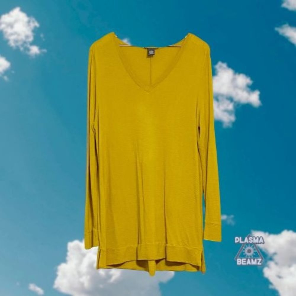 Adrianna Papell Golden Ochre V-Neck Long Sleeve Shirt L